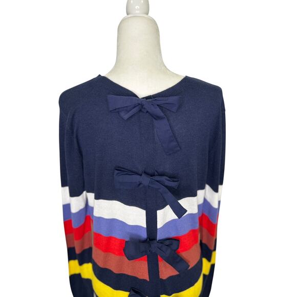 Halogen Blue Striped Bow Back Long Sleeve Pullover Sweater Womens Large - Picture 5 of 8